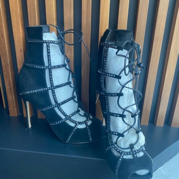 SERGIO Rossi Suede laced booties Swarovski Size 37 - Picture 1 of 4